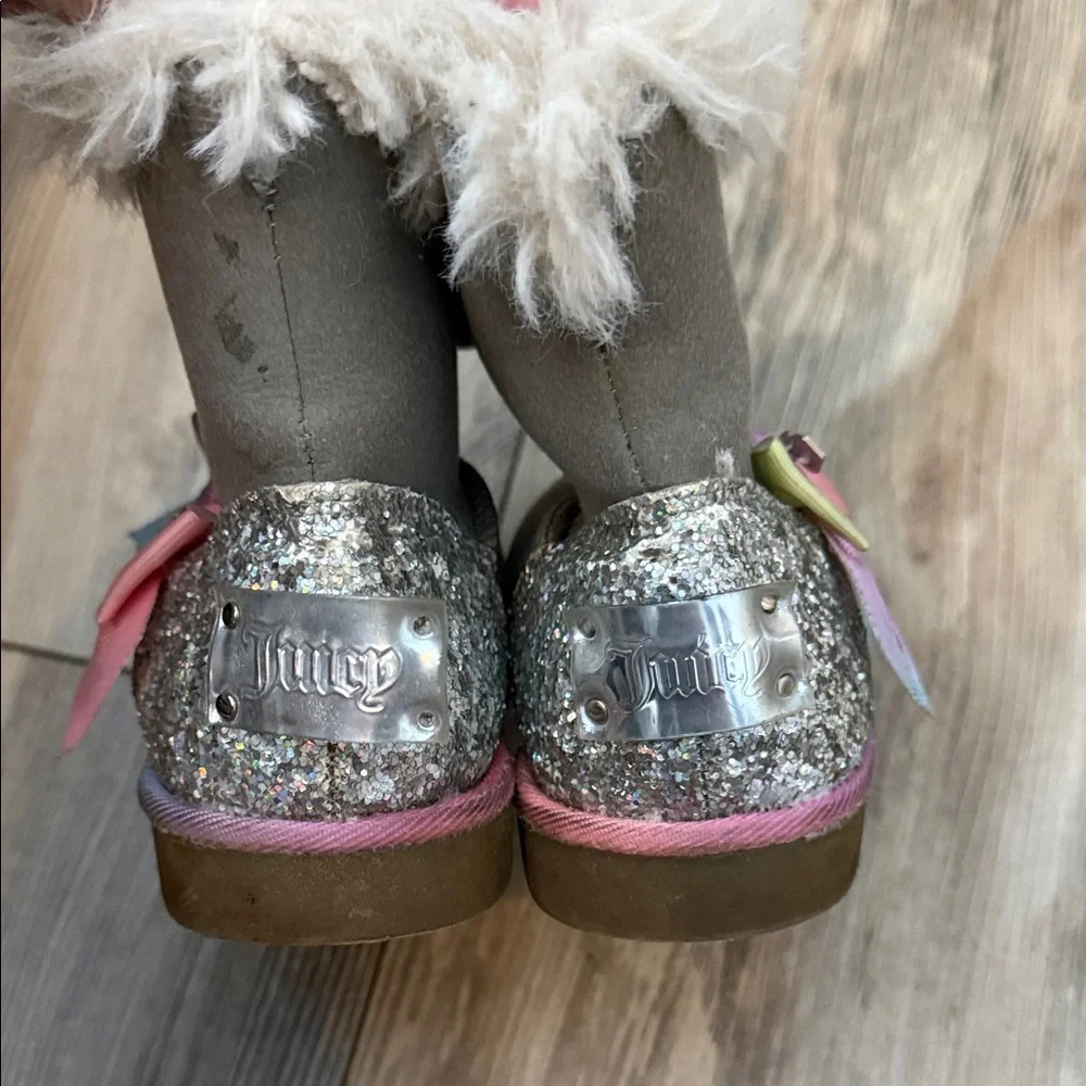Juicy Couture Lil Coronado Gray Boots with Rhinestones & Rainbow Bow